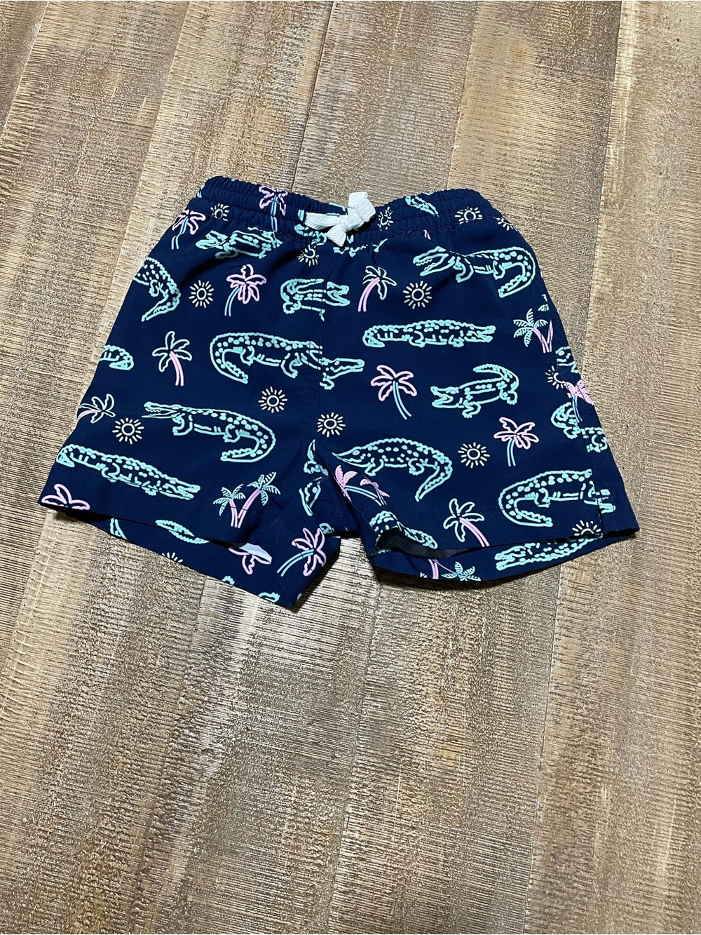 chubbies kids toddler Navy Swim Trunks with Aqua Alligator Print